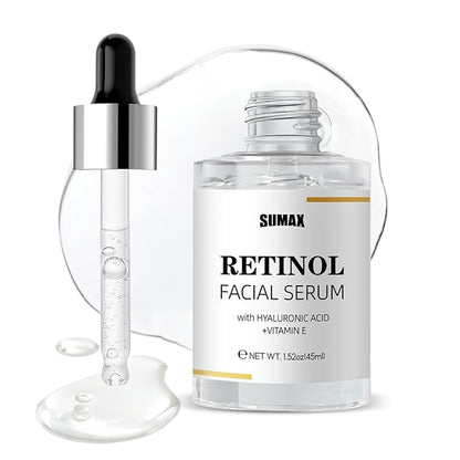 Retinol Serum for Face, Daily Anti Aging Facial Serum Skin Care Treatment with Hyaluronic Acid and Vitamin E, Smoothing Face Oil for Fine Lines and Wrinkles, Hydrating Serum for Even Tone 1.52 fl. oz
