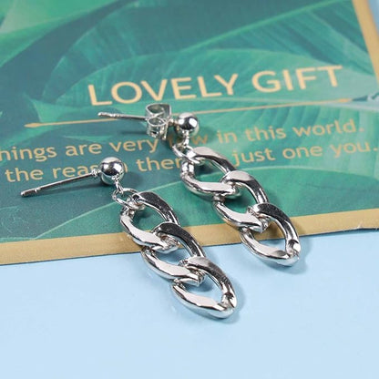 Punk Link Chain Earrings Silver Cable