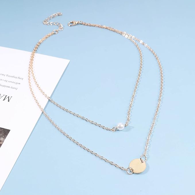 Boho Layered Pearl Necklace Choker Gold