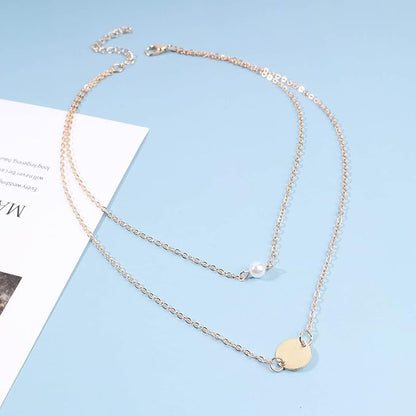 Boho Layered Pearl Necklace Choker Gold