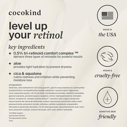 Cocokind Advanced Retinol Gel 0.5%, Improve the Appearance of Fine Lines and Uneven Texture without Irritation, Aloe and Cica to Prevent Dryness, 1 fl oz