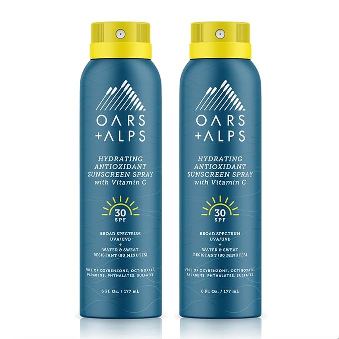 Oars + Alps Hydrating SPF 50 Sunscreen Spray, Infused with Vitamin C and Antioxidants, Water and Sweat Resistant, 6 Oz, 2 Pack