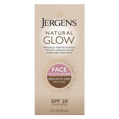 Jergens Natural Glow Self Tanner Face Moisturizer, SPF 20 Facial Sunscreen & Natural Glow Self Tanner Lotion, Daily Sunless Fake Tanning, Medium to Deep Skin Tone