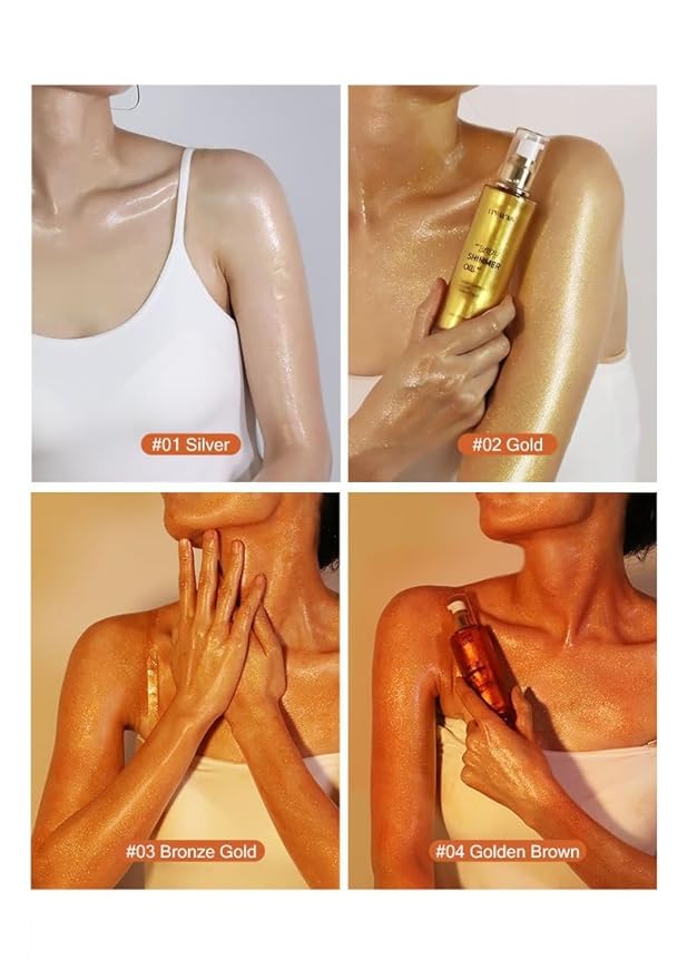 2Pcs Shimmer Body Oil, Lasting Moisturizing Luster 4 & BRONZE)
