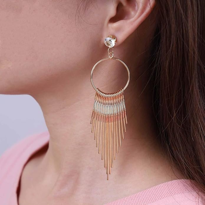 Boho Circle Bar Drop Earrings Hollow