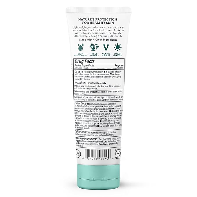 Badger Mineral Daily Sunscreen with Zinc Oxide, Organic Sunscreen Moisturizer with SPF 30, Hydrating Everyday Sunscreen Lotion, Vegan, Gluten Free & Unscented Body Sunscreen, 4 fl oz
