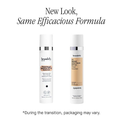 Brandefy UV Tinted SPF 50 Face Sunscreen - Broad Spectrum with Clear Zinc Oxide, 2.2 oz Pump - Made In The USA.