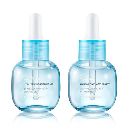 ZealSea Hyaluronic Acid Serum for Face 2 x 30ml, Facial Serum 2% Pure Hyaluronic Acid with Vitamin B5, Anti-Aging Skin Care Day & Night Hydrating Serum for Sensitive Skin and Dry Skin