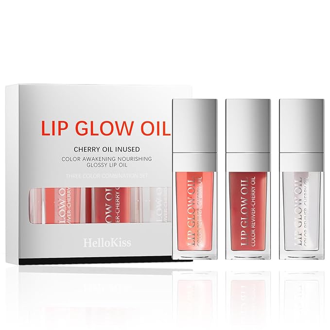 3 Set Lip Oil Hydrating Tinted Lip Balm, Plump Lip Gloss Lip Care Transparent Toot Lip Oil Tinted, Fresh Texture & Non-sticky, Nourishing Repairing Lip Lines Lip Care Products (Set A)