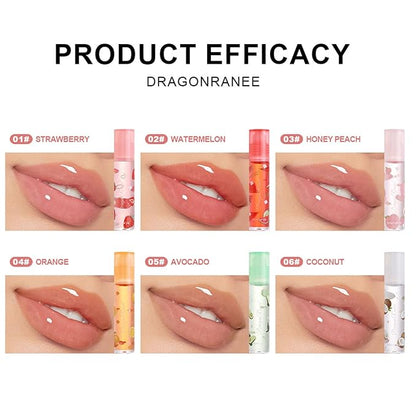 6 Pcs Fruit Lip Oil, Hydrating Lip Glow Hydrating