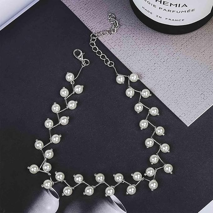 Boho Pearl Choker Necklace Silver Pearl