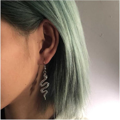 Punk Snake Drop Earrings Silver Snake