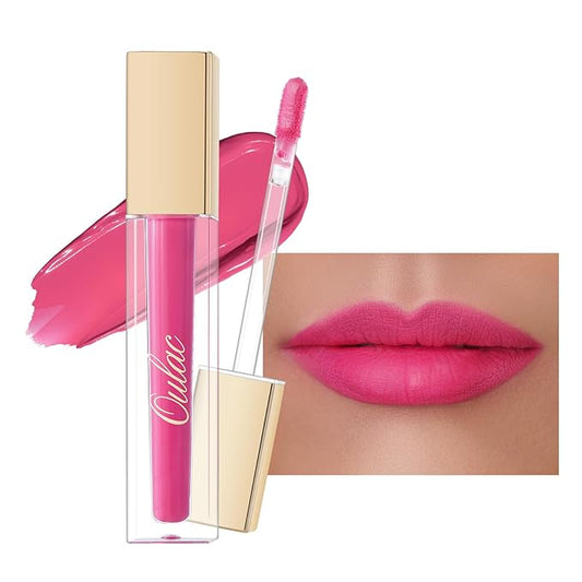 Oulac Matte Liquid Hot Pink Lipstick for Women, Long Lasting Lipstick Waterproof Lip Stain, No Transfer, Creamy High Pigmented Formula with Rose Oil, Vegan & Cruelty-Free, Pink M09