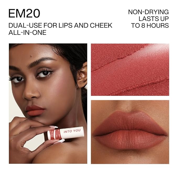 INTO YOU Matte Lipstick for Women, Matte Red Lipstick Long Lasting, Multi-Purpose for Lips and Cheek, Non-Stick Cup Not Fade Lip Stain Makeup Cosmetics Official Directly (EM20)