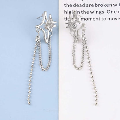 Vintage Crystal Northstar+Chain Drop Earrings Silver