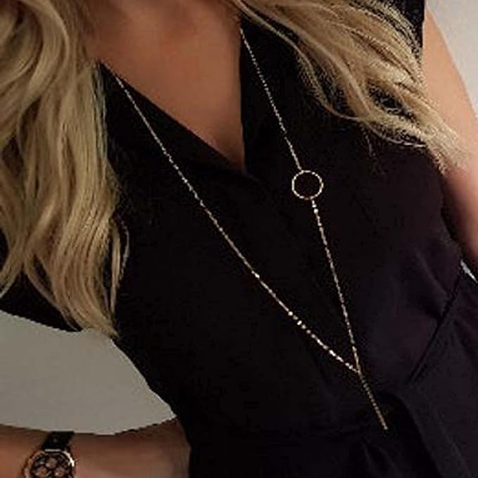 Vertical Bar Circle Necklace Silver Circle