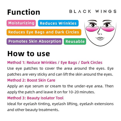 Black Wings 6 Pairs Silicone Eye Patches with Self-Adhesive Design - Cute Bear & Rabbit Inspired Eye Care Patches (cherry blossom 6 pairs)