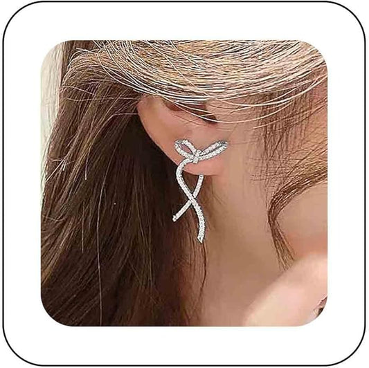 Vintage Crystal Bow Earrings Rhinestone Bow Drop Earrings