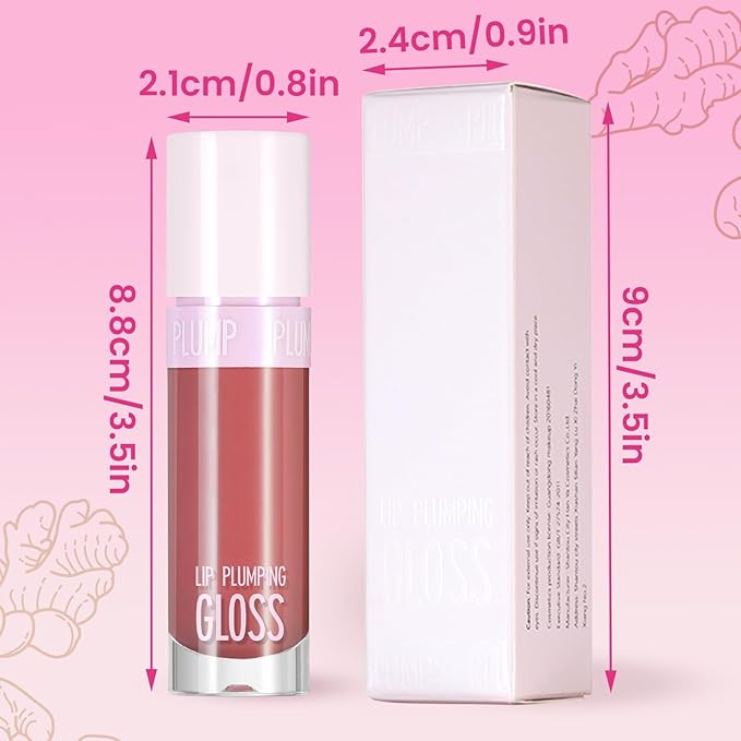 DAGEDA Lip Plumper Gloss,Glossy Liquid Lipstick with Ginger Extract,Highly Pigmented Plumping Lip Gloss,Fuller Looking Lips,Moisturizing Lip Gloss for Women,0.28oz (Rosewood)