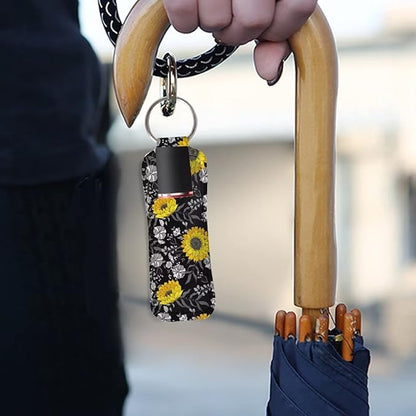 Bulopur Black Yellow Sunflower Chapstick Keychain Holder Lip