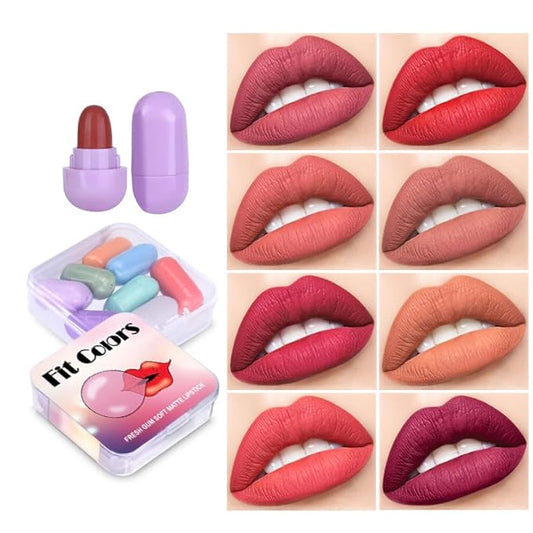 8 Colors Mini Matte Lipstick Set, Lipstick Capsules, Mini Capsule Tubes,Waterproof, Long Lasting, 24 Hour Wear, Cute Mini Lipstick for Girls and Women