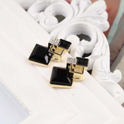 Vintage Crystal Square Drop Earrings Black Square Stud