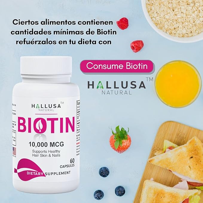 Suplemento de biotina - Pastillas para la caída del Cabello - Crecimiento del Cabello – Crecimiento de la Barba - Alopecia y calvicie - BIOTIN 10.000 MCG 60 CAPSULAS