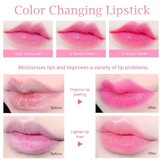 BINGBRUSH 3 Pcs Color Changing Lip Gloss Tinted, Peach Avocado Aloe Vera Magic Mood Lipstick,PH Color Change Lip Stain Lip Balm, Longlasting Lips Will Not Dry Out