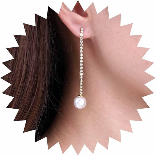 Vintage Rhinestone Pearl Drop Earrings Gold