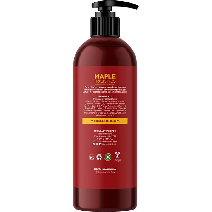 Relaxing Massage Oil for Massage Therapy - Aromatherapy Full Body Massage Oil with Enchanting Lavender Ylang Ylang Orange and Geranium Essential Oils - Naturally Scented Vegan Non GMO & Gluten Free