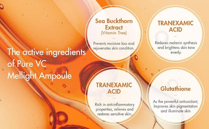 Dr.Ceuracle by leegeehaam Pure VC Mellight Ampoule - Vitamin C Serum for Face, One Week Program for Anti-oxidant, Firm, Clarify, Fade Pigmentation, Skin Radiance (4 Counts (Pack of 1))