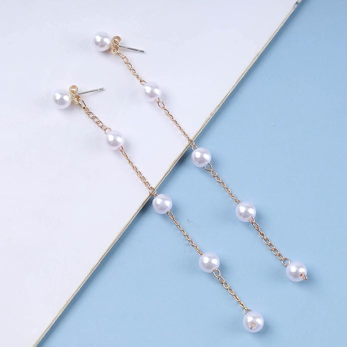 Boho Long Pearl Drop Earrings Vintage