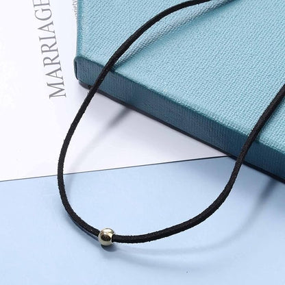 Boho Leather Choker Necklace Thin Black