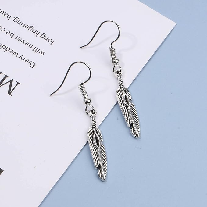 Vintage Etched Feather Earrings Silver Feather