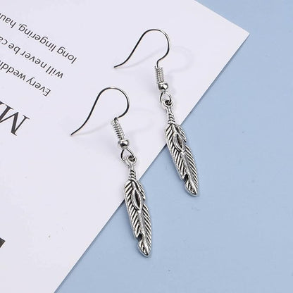 Vintage Etched Feather Earrings Silver Feather
