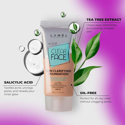 Lamel- Oh my Clear Face Foundation-406 Sand | 40ml