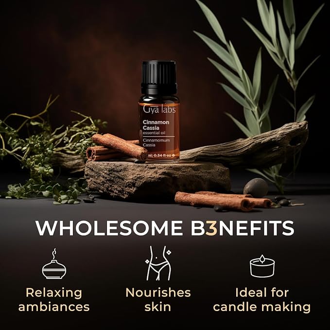 Gya Labs Cinnamon Cassia Essential Oil - 0.34 Fl Oz - 100% Pure Natural Cassia Oil for Hair & Skin, Diffuser, DIY Recipes & Candle Making Scent, Personal Care