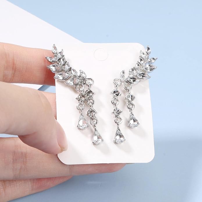 Boho Rhinestone Ear Crawler Earrings Gold Crystal Wing