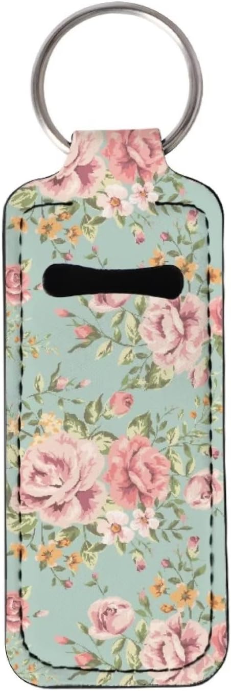 Elegant Peony Floral Lipstick Holder Keychain Keyring