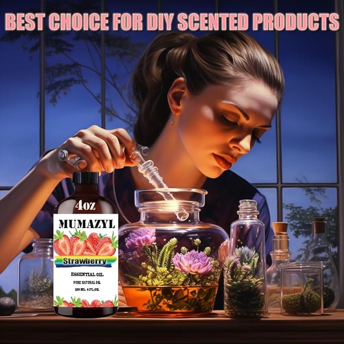 Strawberry Essential Oil, Strawberry Oil 4 Fl Oz 120ML for Diffuser Humidifier Yoga Cleaning DIY Candle Soap Making Essential Oils