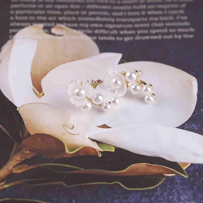 Vintage Pearl Flower Earrings Gold Pearl