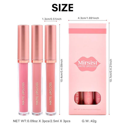 Matte Lip Gloss for Women,3 PCS Matte Liquid Gloss