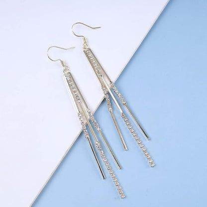 Vintage Crystal Tassel Earrings Rhinestone Bar Drop Earrings