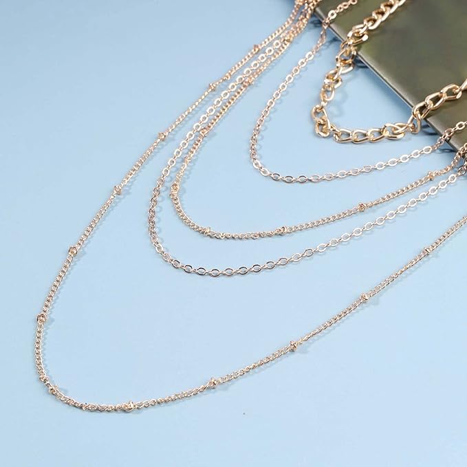 Punk Layered Curb Chain Necklace Gold Satellite Chain