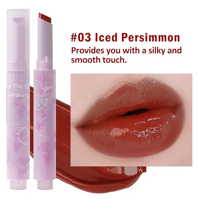 Jelly Lipstick, Tinted Lip Gloss Heart Shape Lip Glaze, Moisturizing and Hydrating Glossy Lip Gloss Lip Balm, High-shine Finish Lip Makeup Lip Pen for Nourished, Fuller-looking Lips (#03)