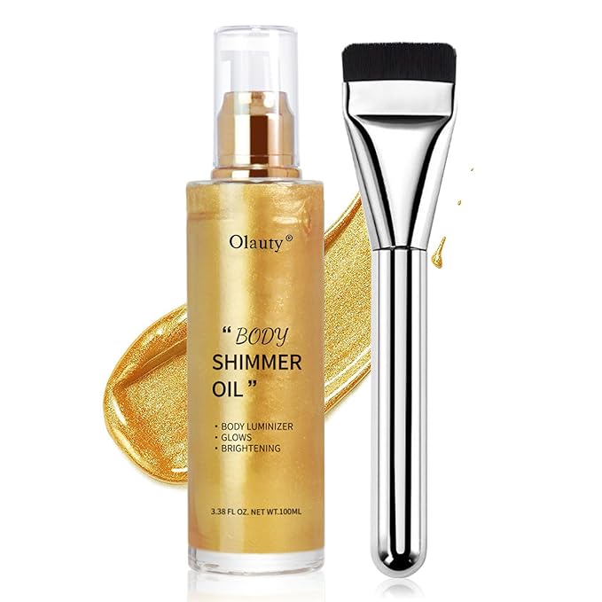 Shimmer Body Oil-Gold Face Brighten Glow Pearl Highlighter