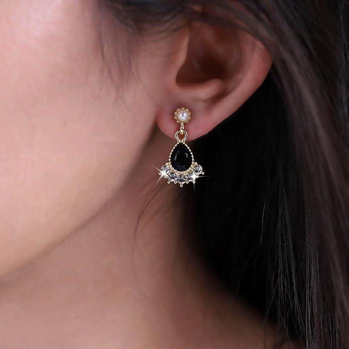 Vintage Black Crystal Teardrop Earrings Crystal