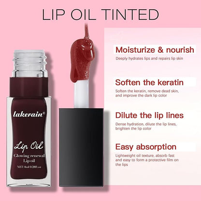 3 Colors Glow Lip Oil Tinted, Nourishing Tinted Lip Glow Oil For A High-shine Finish, Moisturizing Fat Oil for Dry Lip, Shiny and Vegan Tinted Lip Oil (Clear+Jam+Pink)