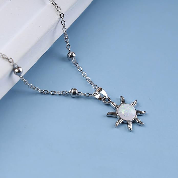 Vintage Opal Crystal Sun Pendent Necklace