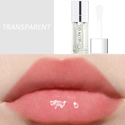Lip Oil, Hydrating Lip Gloss Tinted Lip Balm Transparent Lip Care, Big Brush Head Glitter Shine, Long Lasting Nourishing Non-sticky Fresh Texture, Transparent+Champagne Gold
